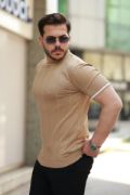 Erkek Bisiklet Yaka çizgi Desenli Ribanalı Kısa Kollu Tshirt resmi